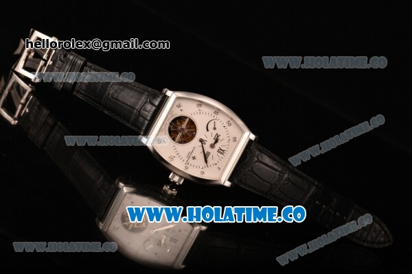 Vacheron Constantin Malte Tourbillon Regulateur Flying Tourbillon Manual Winding Steel Case with White Dial Black Leather Strap and Diamonds Markers - Click Image to Close